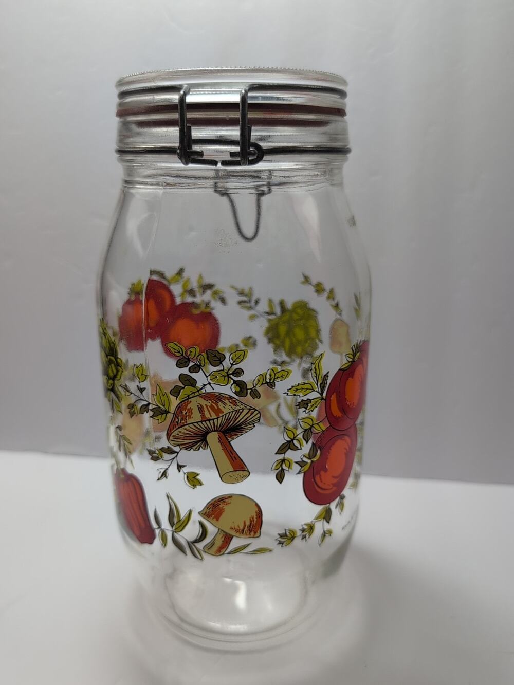 Vintage 70s Glass Storage Jar Made in FRANCE MUSHROOM Cottage Core 2 Litre ECU